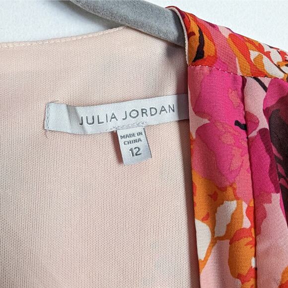 Julia Jordan Pink Floral V-Neck 3/4‎ Sleeve Cut-Out Midi Dress Size 12 NWT - Picture 11 of 14